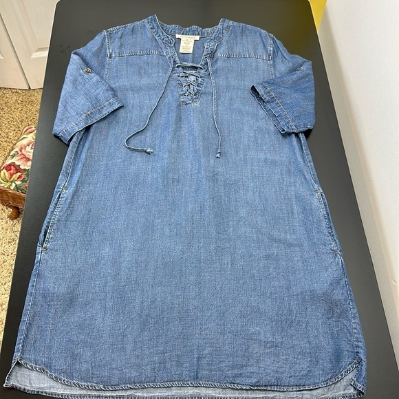 Philosophy 100% Tencel Lyocell Chambray Lace up Front Detail Dress XL Pockets - Picture 3 of 13